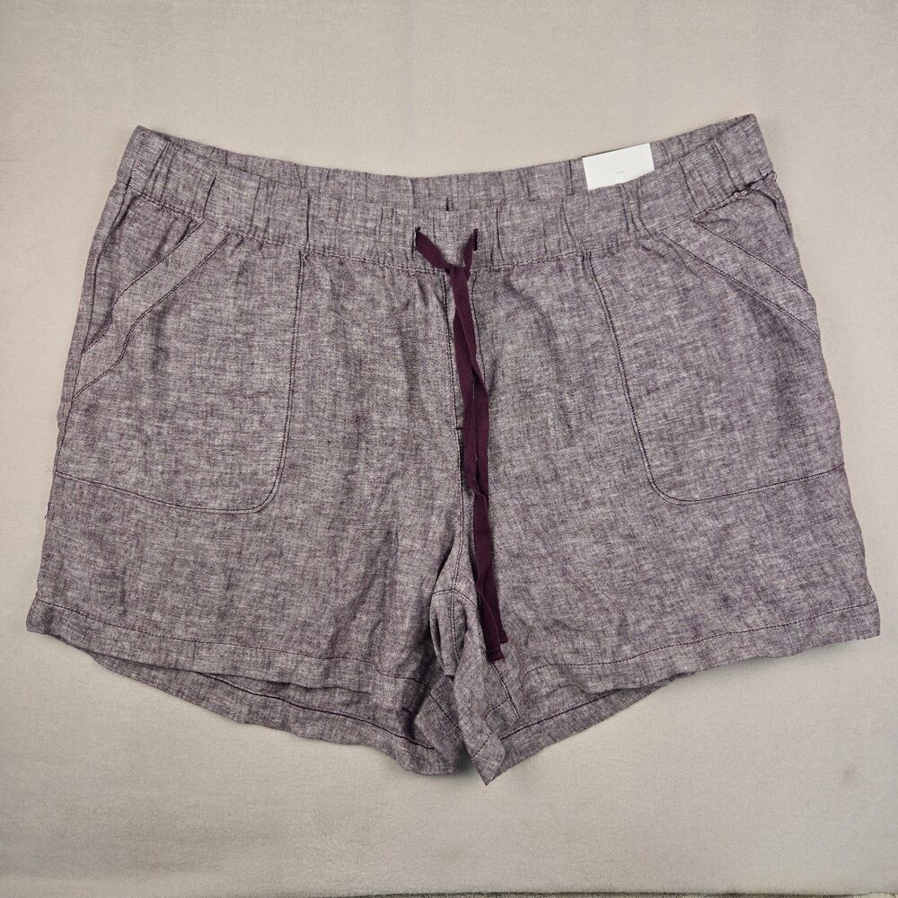 Lane Bryant Linen Shorts 22/24 NWT Purple Burgundy Elastic Waist Plus Size